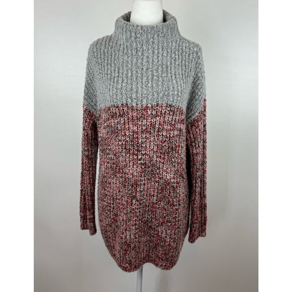 Topshop Womens Textured Knit Colorblock Grey Red Mock Neck Pullover Sweater Sz 8 - Picture 1 of 10